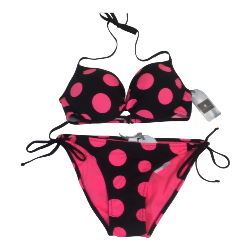 Women’s Everyday Sunday String Bikini top/bottom NWT black/pink halter L